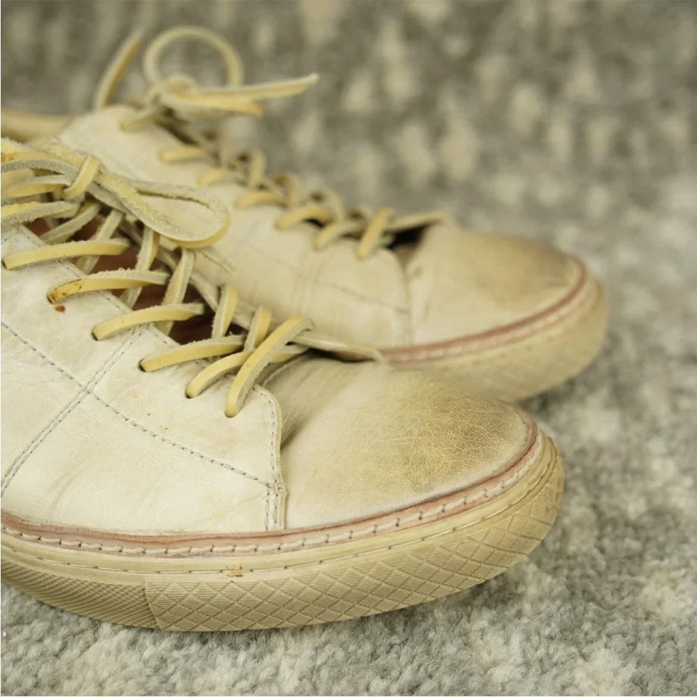 Frye Walker Sneakers Mens Size 9 Cream Ivory Low Top Leather Shoes Leather Lace